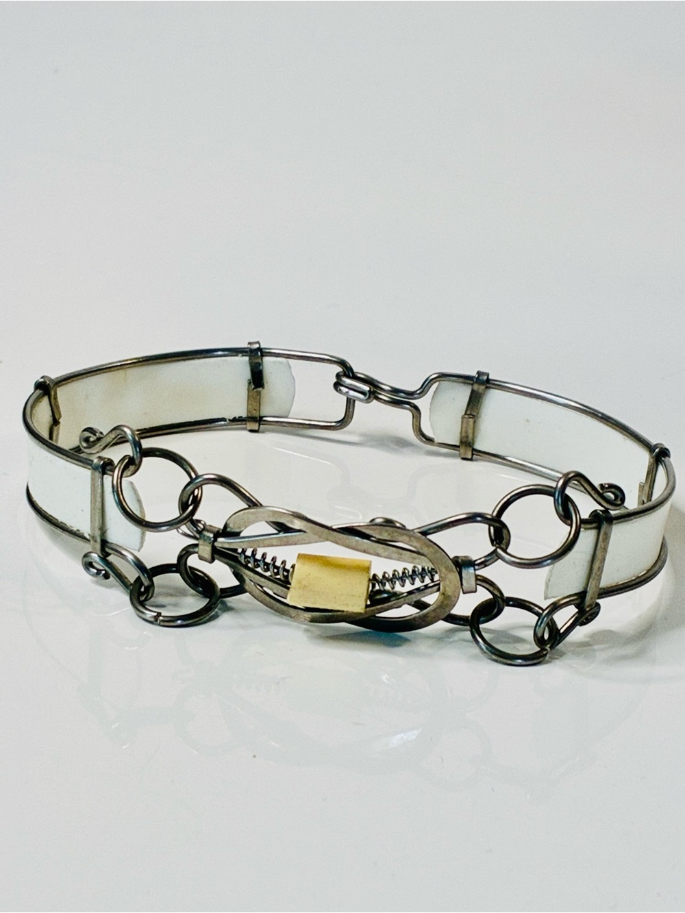 Vintage Silver-Tone Link Bracelet with Cream Resin Inlays Steampunk Lightweight